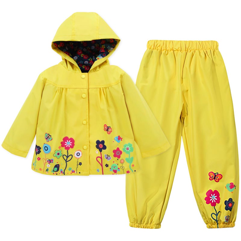 LZH Girl Baby Kid Waterproof Hooded Coat Jacket Outwear Suit Raincoat Hoodies with Pants Yellow 4T(For Age 3-4Y) - Image 1